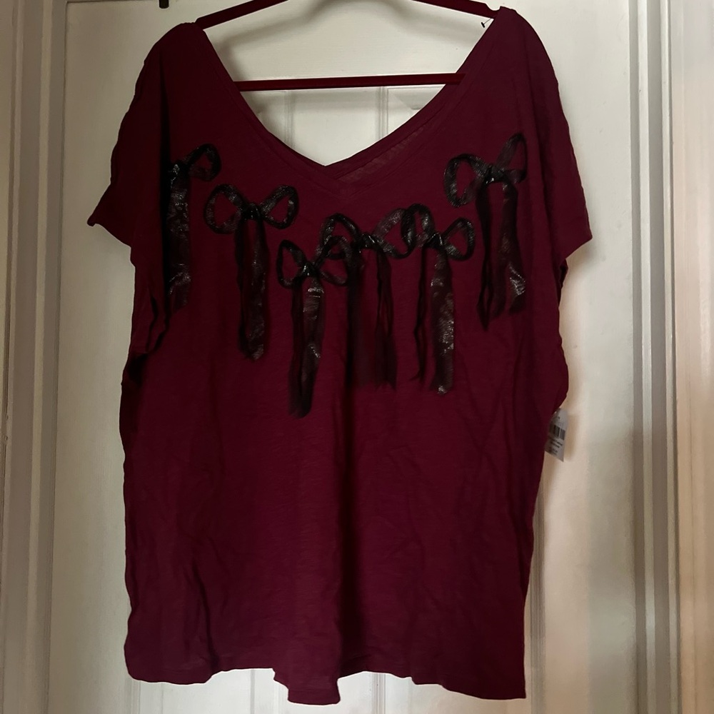 Lane Bryant Women's Burgundy Top with Bow Accents 22/24